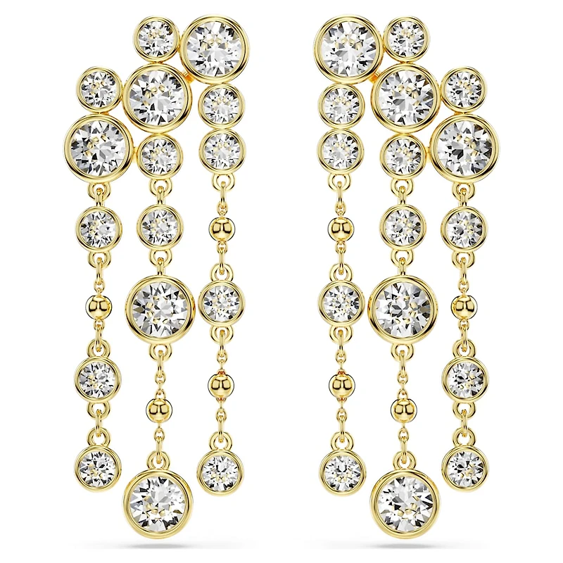 Imber drop earrings, Round cut, Chandelier, White, Gold-tone plated by SWAROVSKI
