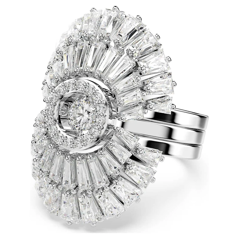 Idyllia ring, Set (3), Mixed cuts, Shell, White, Rhodium plated by SWAROVSKI