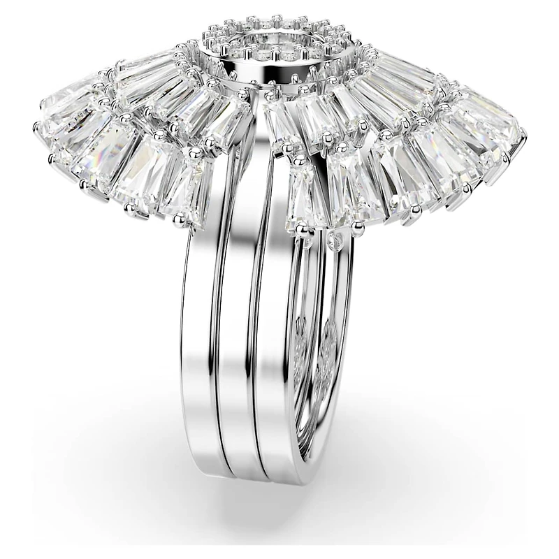 Idyllia ring, Set (3), Mixed cuts, Shell, White, Rhodium plated by SWAROVSKI