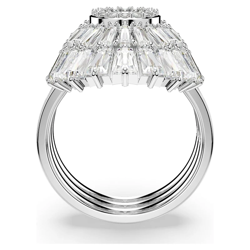 Idyllia ring, Set (3), Mixed cuts, Shell, White, Rhodium plated by SWAROVSKI