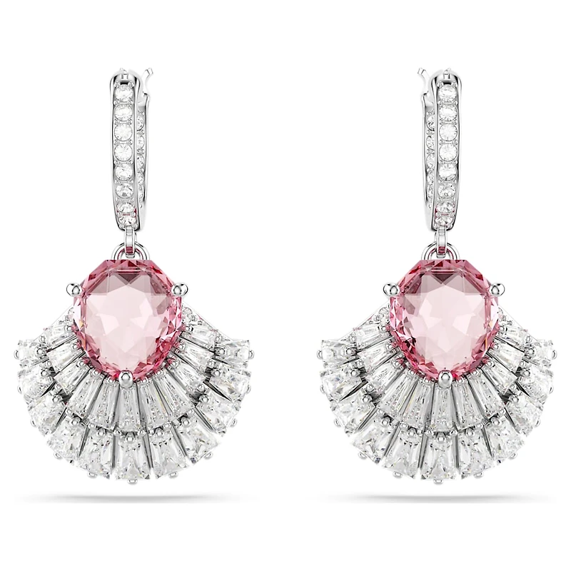 Idyllia drop earrings, Mixed cuts, Shell, Pink, Rhodium plated by SWAROVSKI