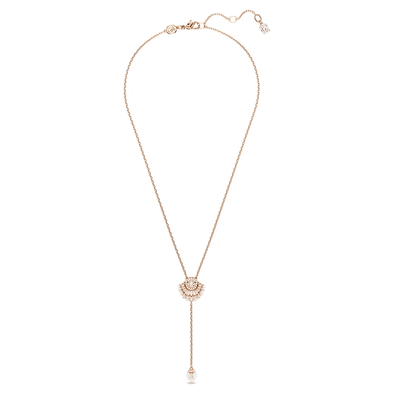 Idyllia Y pendant, Crystal pearl, Shell, White, Rose gold-tone plated by SWAROVSKI