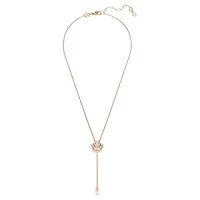 Idyllia Y pendant, Crystal pearl, Shell, White, Rose gold-tone plated by SWAROVSKI