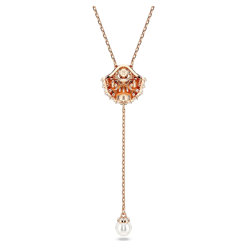 Idyllia Y pendant, Crystal pearl, Shell, White, Rose gold-tone plated by SWAROVSKI