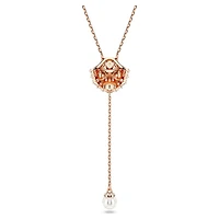 Idyllia Y pendant, Crystal pearl, Shell, White, Rose gold-tone plated by SWAROVSKI