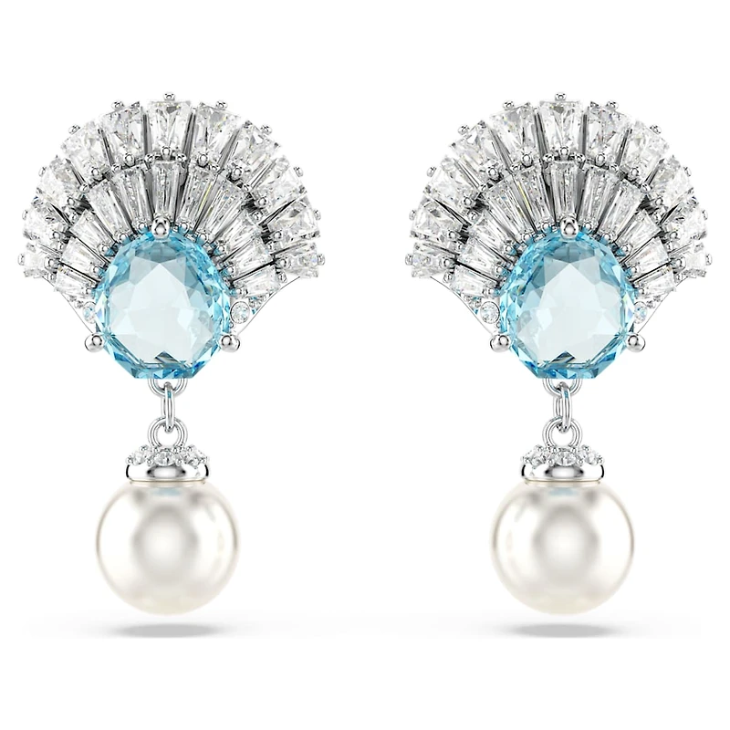Idyllia drop earrings, Crystal pearl, Shell, Blue, Rhodium plated by SWAROVSKI