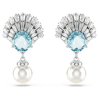 Idyllia drop earrings, Crystal pearl, Shell, Blue, Rhodium plated by SWAROVSKI
