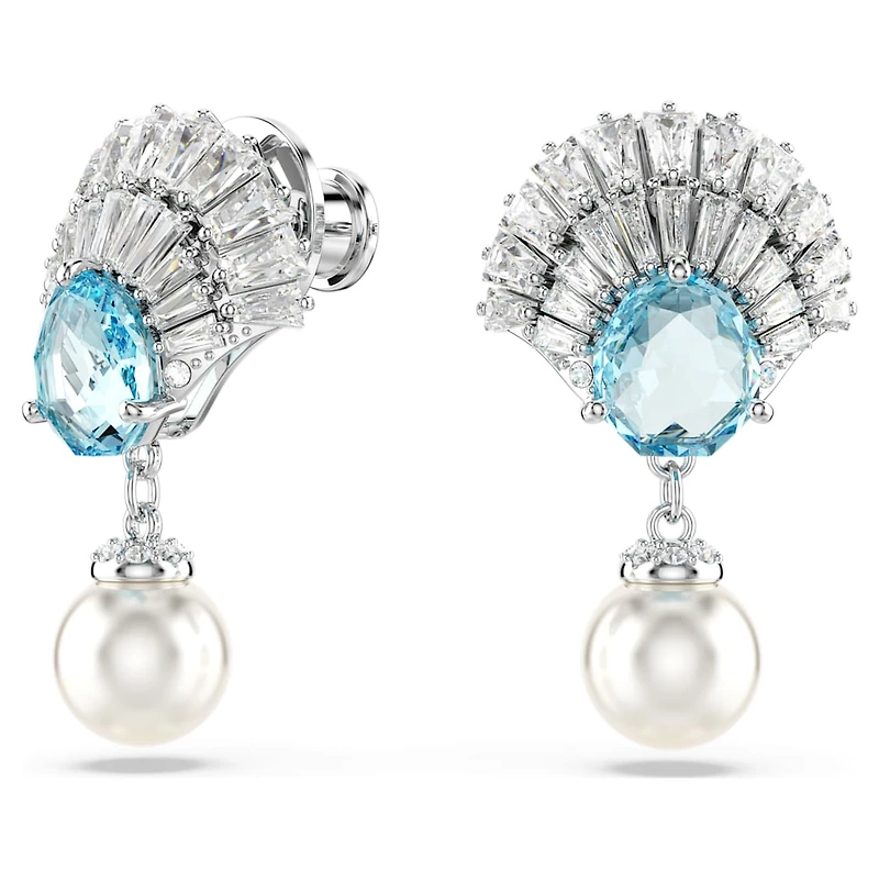 Idyllia drop earrings, Crystal pearl, Shell, Blue, Rhodium plated by SWAROVSKI