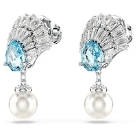 Idyllia drop earrings, Crystal pearl, Shell, Blue, Rhodium plated by SWAROVSKI