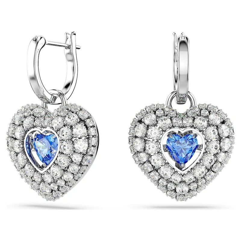 Hyperbola drop earrings, Heart, Blue, Rhodium plated by SWAROVSKI