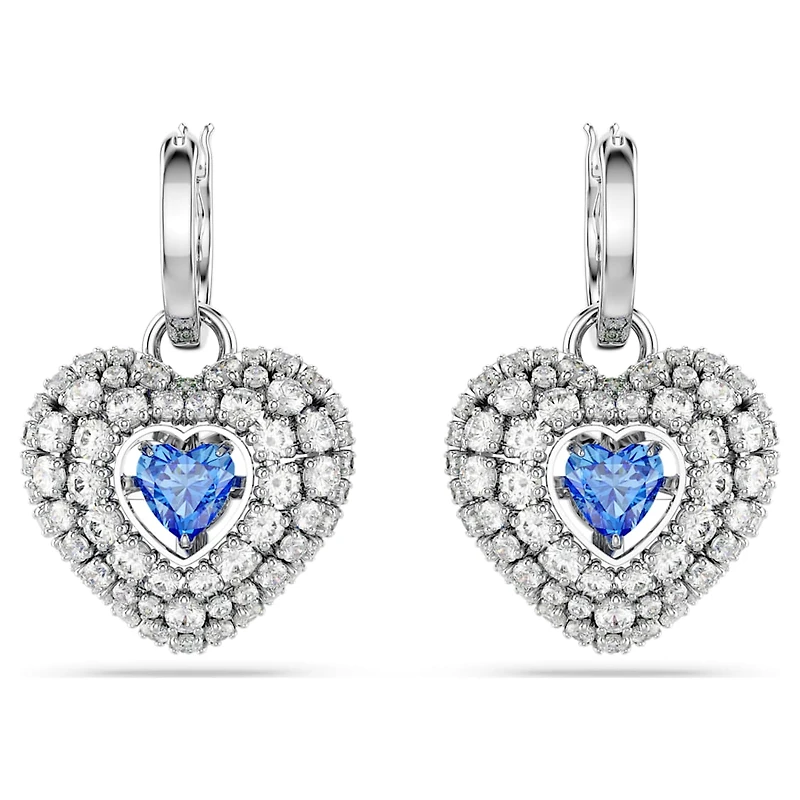 Hyperbola drop earrings, Heart, Blue, Rhodium plated by SWAROVSKI