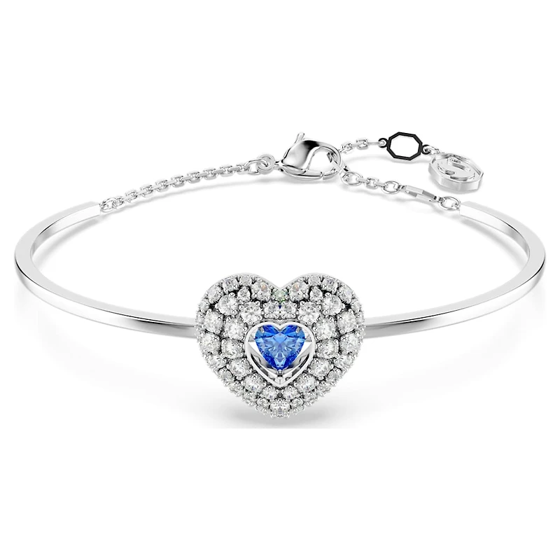 Hyperbola bangle, Heart, Blue, Rhodium plated by SWAROVSKI