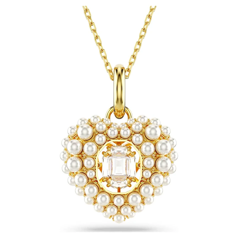 Hyperbola pendant, Crystal pearl, Heart, White, Gold-tone plated by SWAROVSKI