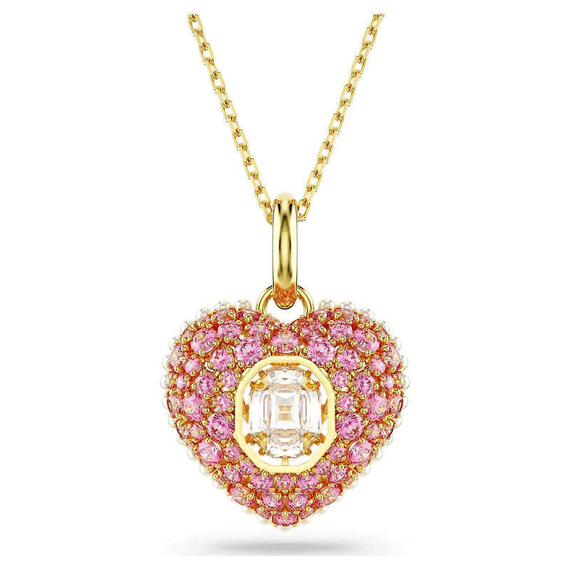 Idyllia pendant, Octagon cut, Crystal pearl, Heart, Pink, Gold-tone plated by SWAROVSKI