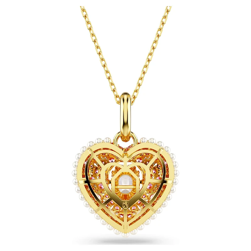 Idyllia pendant, Octagon cut, Crystal pearl, Heart, Pink, Gold-tone plated by SWAROVSKI