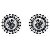 Swarovski Swan stud earrings, Crystal pearl, Swan, Grey, Ruthenium plated by SWAROVSKI