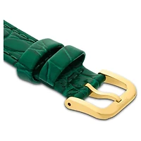 Watch strap, 16 mm (0.63") width, Leather with stitching, Green, Gold-tone finish by SWAROVSKI