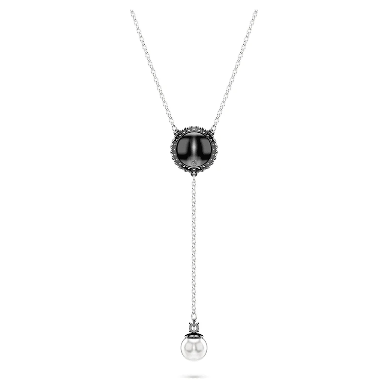 Swan Y pendant, Crystal pearl, Swan, Grey, Rhodium plated by SWAROVSKI
