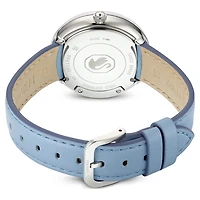 Crystalline lustre watch, Swiss Made, Leather strap, Blue, Stainless steel by SWAROVSKI