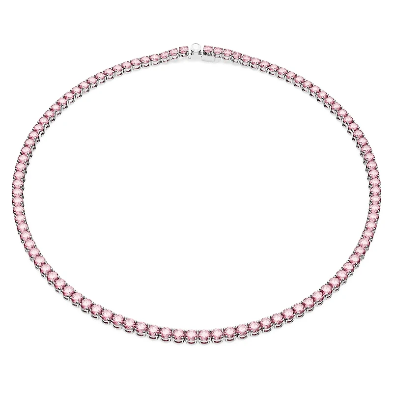 Matrix Tennis necklace, Round cut, Pink, Rhodium plated by SWAROVSKI