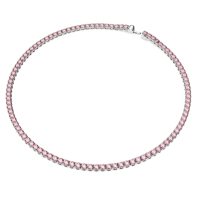 Matrix Tennis necklace, Round cut, Pink, Rhodium plated by SWAROVSKI