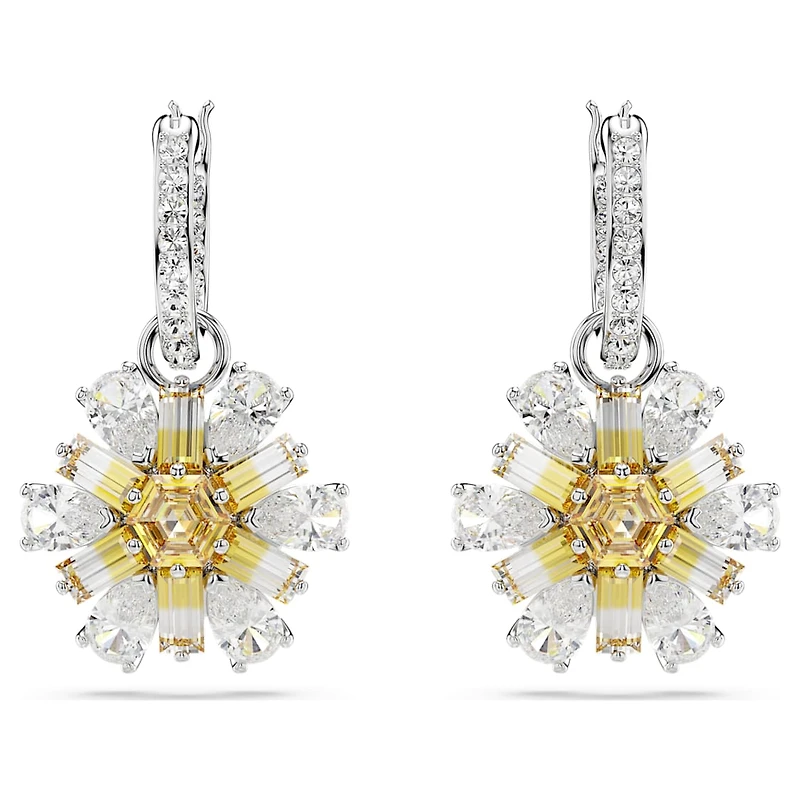 Idyllia drop earrings, Flower, Yellow, Rhodium plated by SWAROVSKI