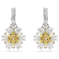 Idyllia drop earrings, Flower, Yellow, Rhodium plated by SWAROVSKI