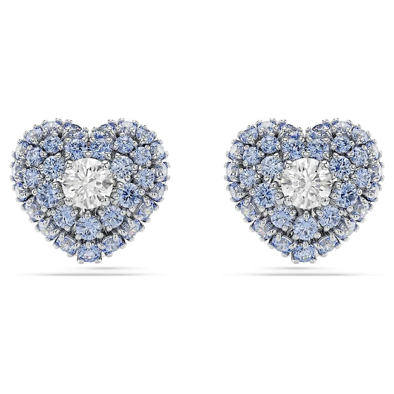 Idyllia stud earrings, Heart, Blue, Rhodium plated by SWAROVSKI