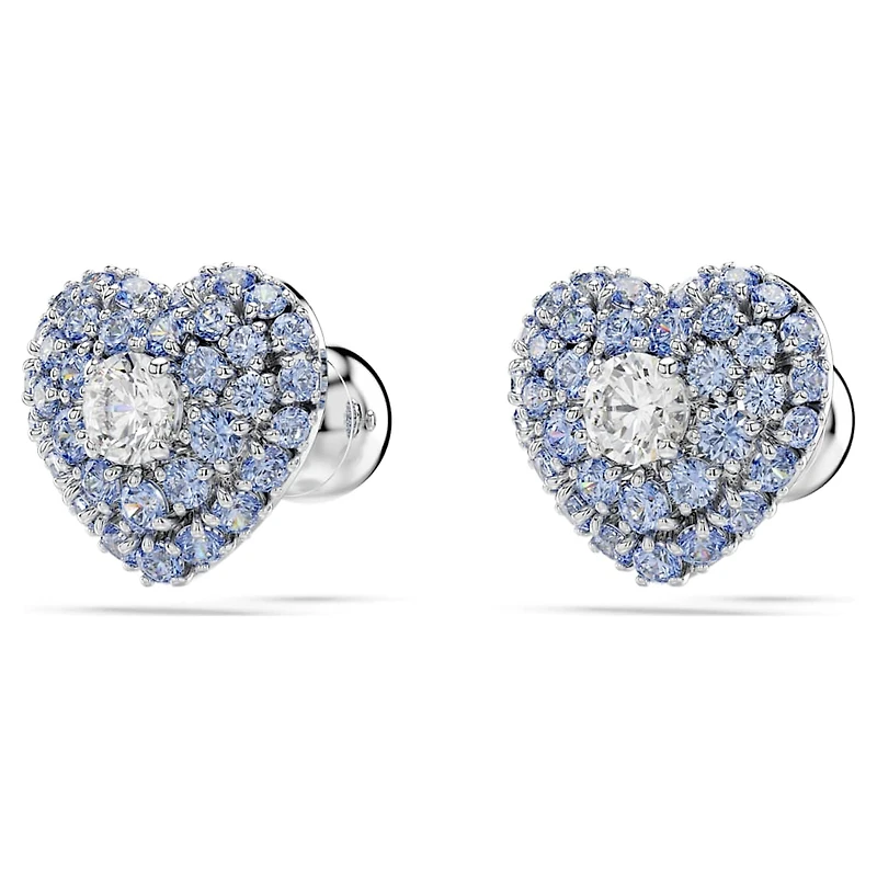 Idyllia stud earrings, Heart, Blue, Rhodium plated by SWAROVSKI