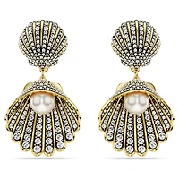 Idyllia clip earrings, Crystal pearl, Shell, White, Gold-tone plated by SWAROVSKI