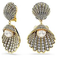 Idyllia clip earrings, Crystal pearl, Shell, White, Gold-tone plated by SWAROVSKI