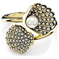 Idyllia open ring, Crystal pearl, Shell, White, Gold-tone plated by SWAROVSKI