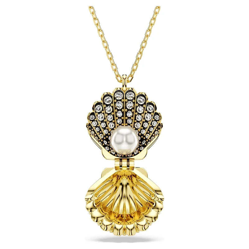 Idyllia pendant, Crystal pearl, Shell, White, Gold-tone plated by SWAROVSKI