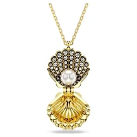 Idyllia pendant, Crystal pearl, Shell, White, Gold-tone plated by SWAROVSKI