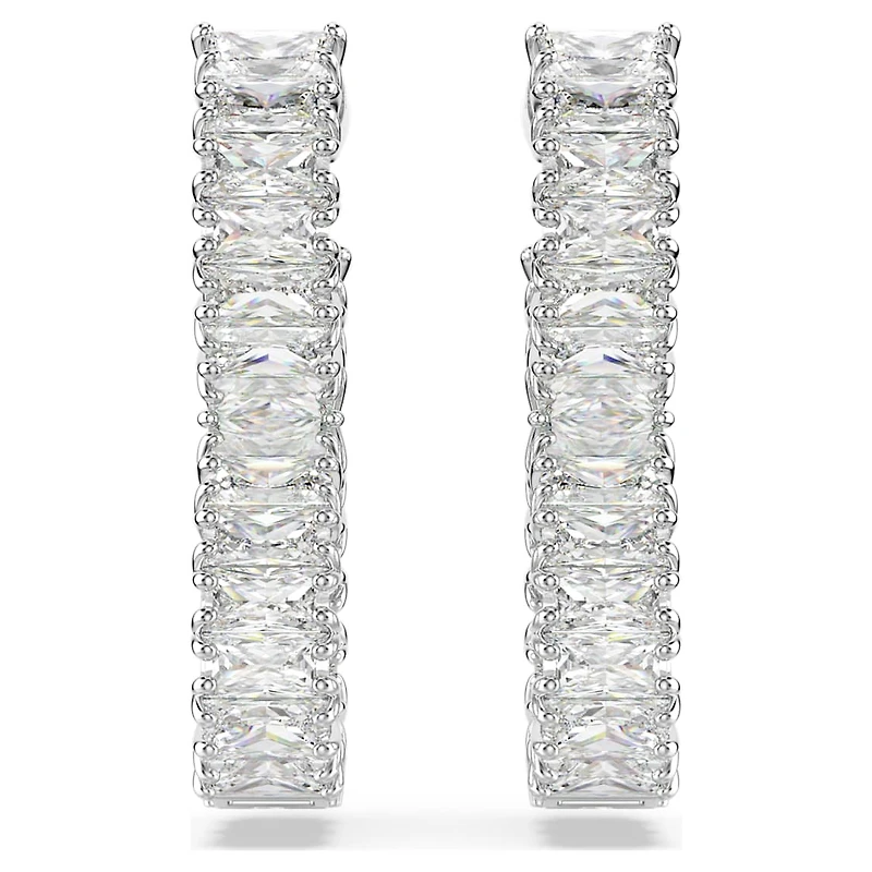 Hyperbola hoop earrings, Infinity, White, Rhodium plated by SWAROVSKI