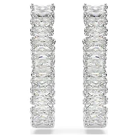 Hyperbola hoop earrings, Infinity, White, Rhodium plated by SWAROVSKI