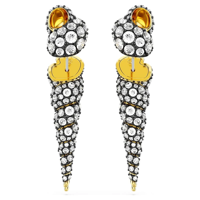 Idyllia drop earrings, Asymmetrical design, Round cut, Shell, White, Mixed metal finish by SWAROVSKI