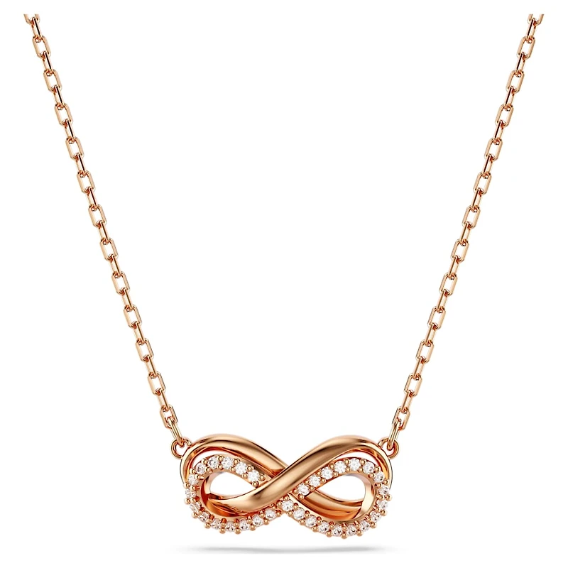 Hyperbola pendant, Pavé, Infinity, White, Rose gold-tone plated by SWAROVSKI