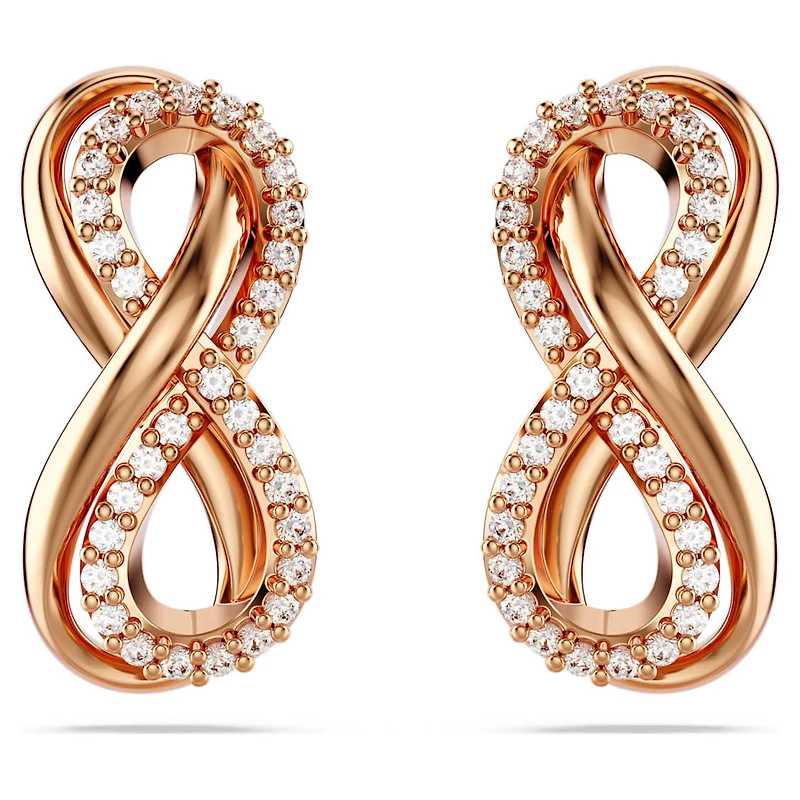Hyperbola stud earrings, Infinity, White, Rose gold-tone plated by SWAROVSKI