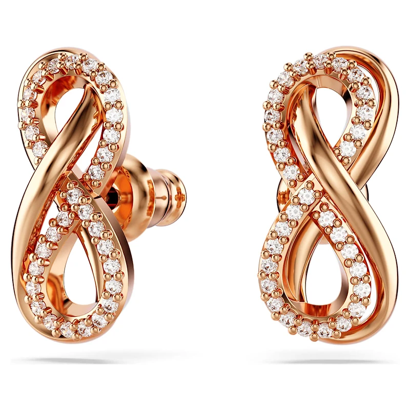 Hyperbola stud earrings, Infinity, White, Rose gold-tone plated by SWAROVSKI