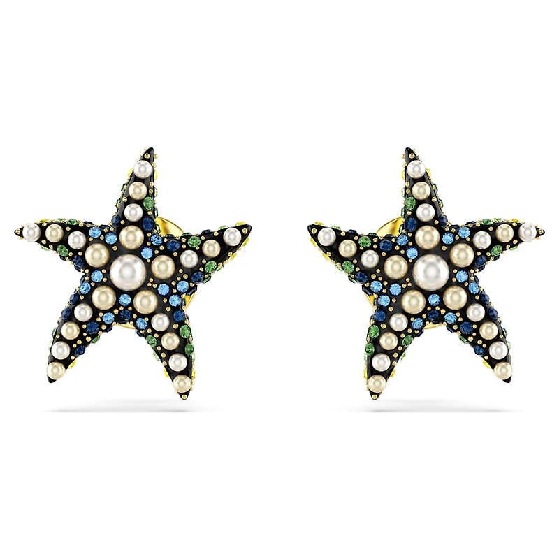 Idyllia stud earrings, Crystal pearl, Starfish, Small, Multicoloured, Gold-tone plated by SWAROVSKI