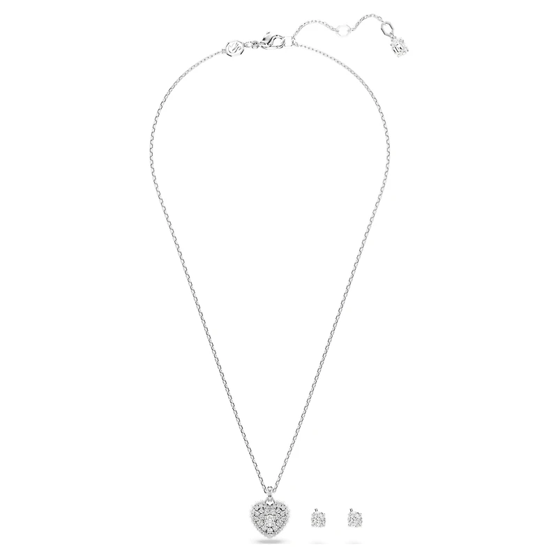 Idyllia set, Crystal pearl, Heart, White, Rhodium plated by SWAROVSKI