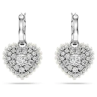 Idyllia drop earrings, Crystal pearl, Heart, White, Rhodium plated by SWAROVSKI