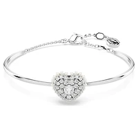 Hyperbola bangle, Heart, White, Rhodium plated by SWAROVSKI