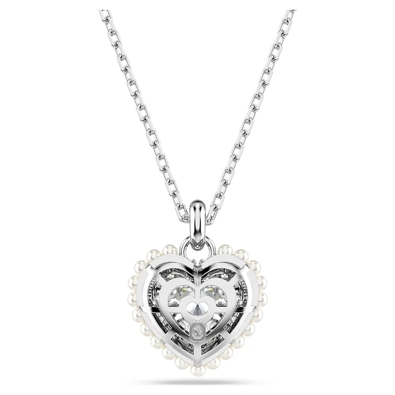 Idyllia pendant, Heart, White, Rhodium plated by SWAROVSKI