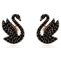 Swan stud earrings, Crystal pearl, Swan, Black, Rose gold-tone plated by SWAROVSKI
