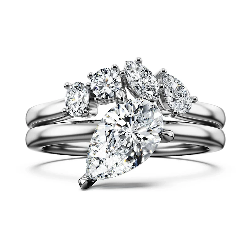 Galaxy ring, Set (2), Lab-grown diamonds 1.4 ct tw, Mixed shapes, 14K white gold by SWAROVSKI