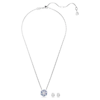 Idyllia set, Mixed cuts, Flower, Blue, Rhodium plated by SWAROVSKI