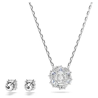 Idyllia set, Mixed cuts, Flower, Blue, Rhodium plated by SWAROVSKI