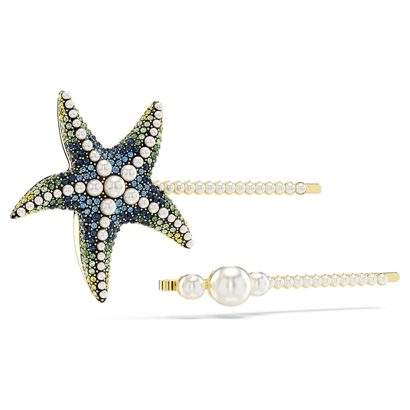 Idyllia hair pin, Set (2), Crystal pearls, Starfish, Multicoloured, Gold-tone plated by SWAROVSKI